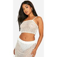 Womens Petite Zig Zag Knit One Shoulder Crop Top - White - 4 | boohoo (US & Canada)