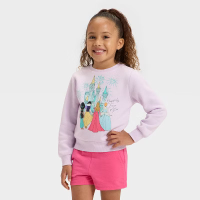 Toddler Girls' Disney Princess Castle Fleece Sweatshirt - Purple 5T | Target
