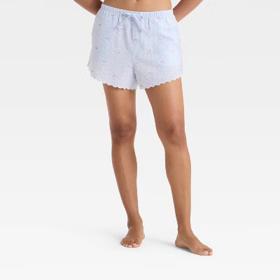 Women's Scalloped Edge Pajama Shorts - Auden™ Blue/Striped M | Target