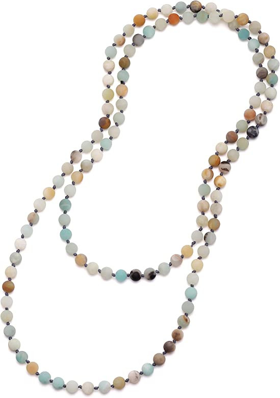 8mm Natural Amazonite & Blue Goldsand Long Beaded Necklace Wrap Bracelet Handmade Jewelry for Wom... | Amazon (US)