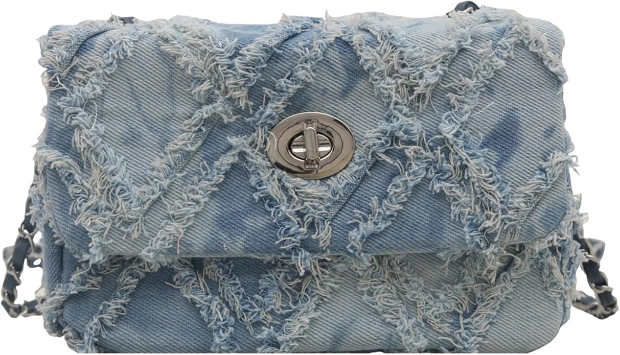 Denim Crossbody Bags for Women Small Quilted Denim Purse Shoulder Handbag Cute Jean Bag | Amazon (US)