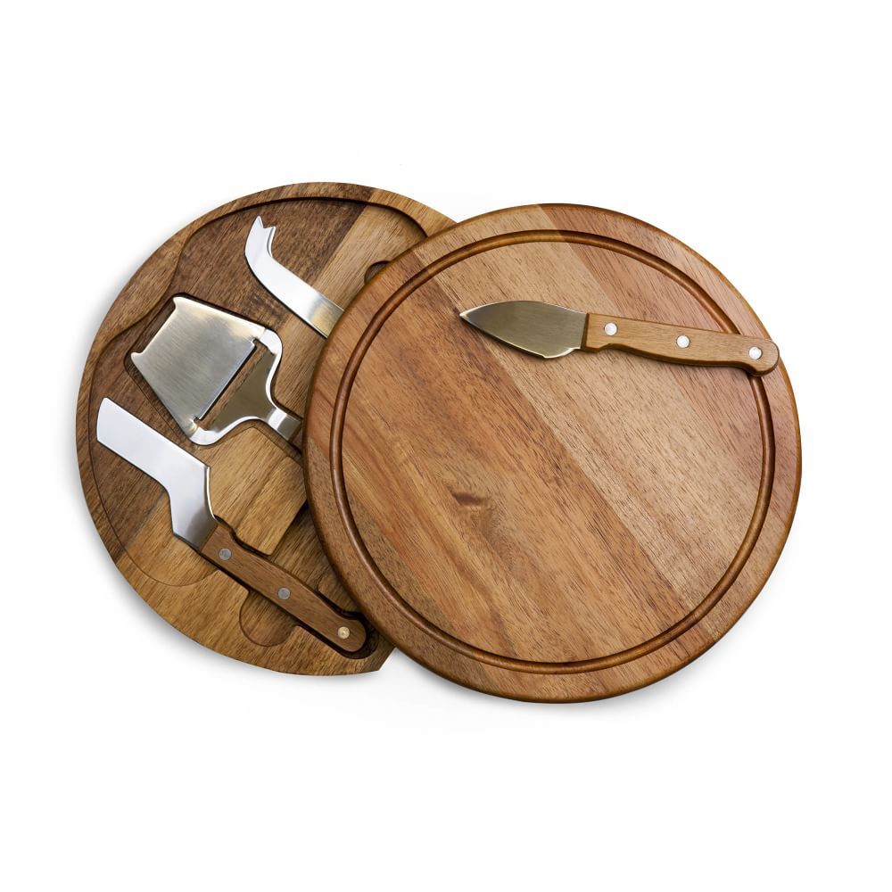 Modern Acacia Wood Round Cheese Board Set | West Elm (US)