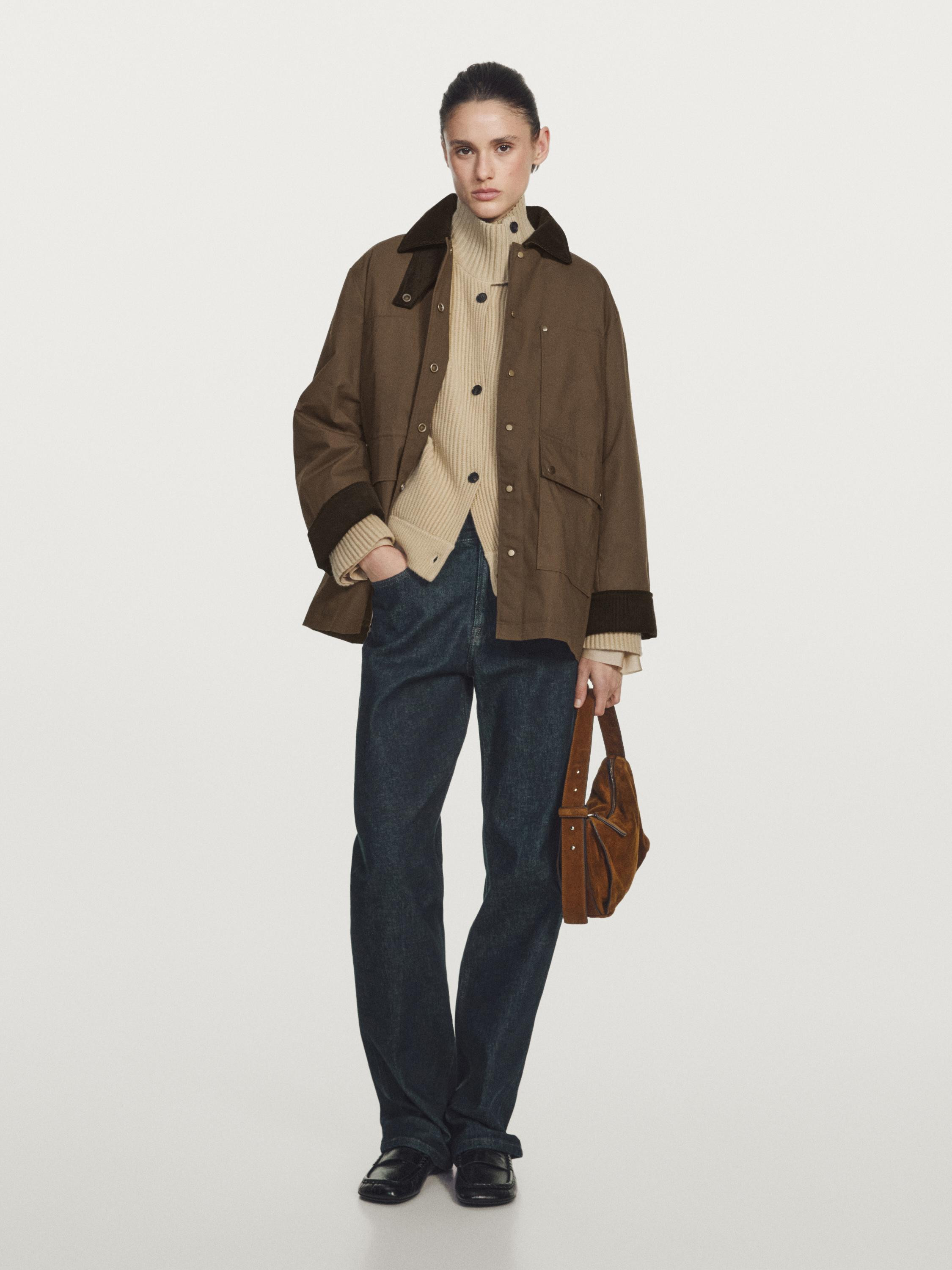 Waxed parka with corduroy detail | Massimo Dutti UK