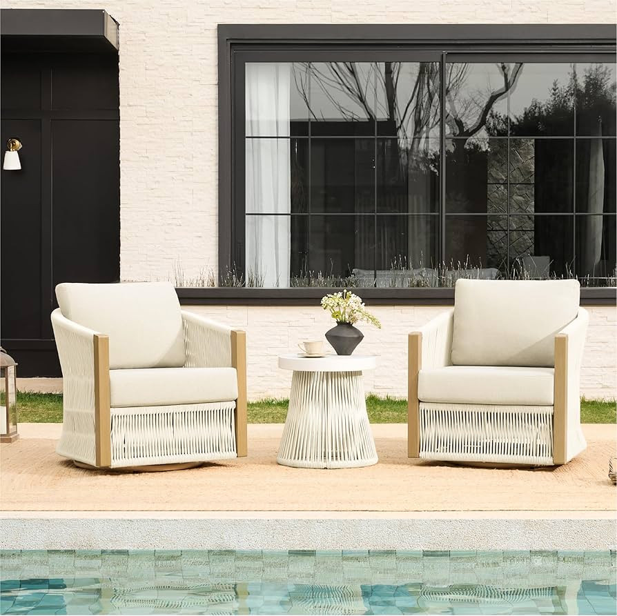 CHITA 3 Pieces Boho Patio Rattan Bistro Set, Outdoor Wicker Furniture Swivel Chairs and Side Tabl... | Amazon (US)