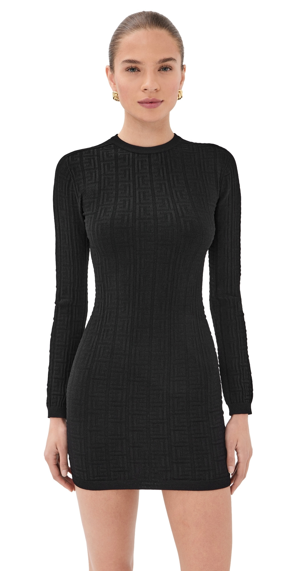 Balmain Monogram Bodycon Knit Short Dress Noir 38 | Shopbop