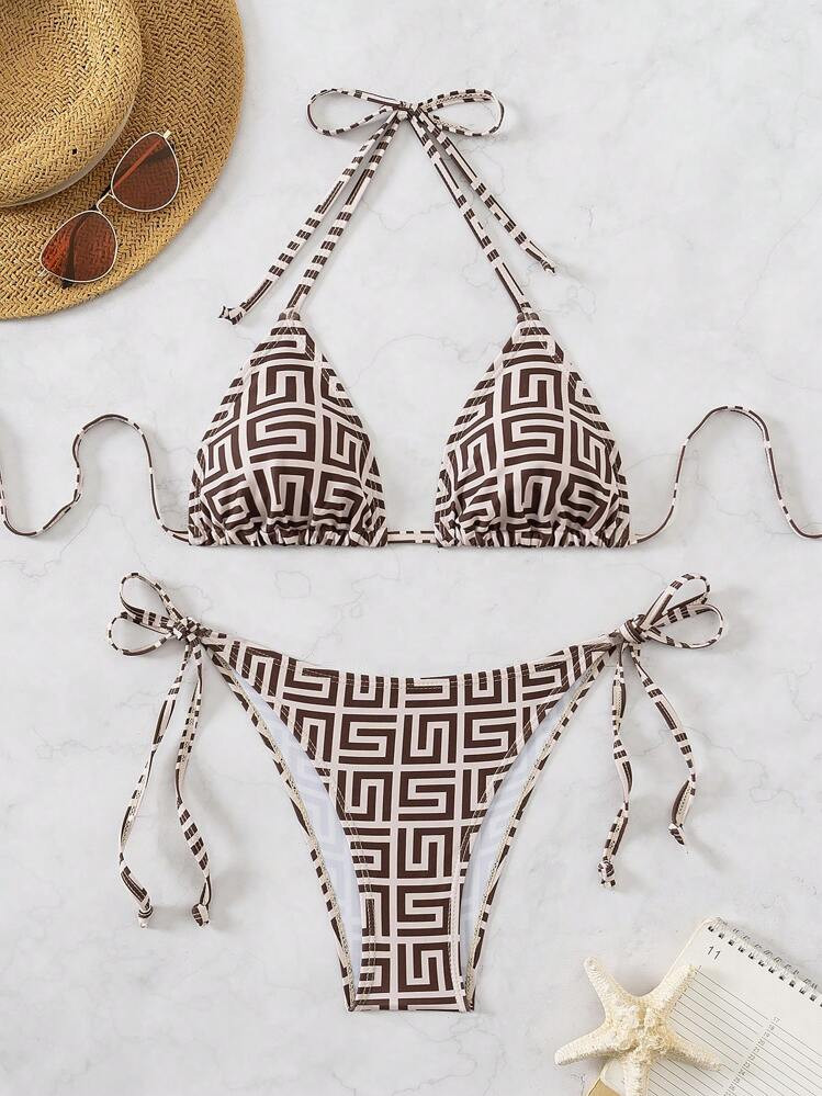 Swim Chiccia Ladies' Geometric Printed Bikini Set, Summer Beach | SHEIN