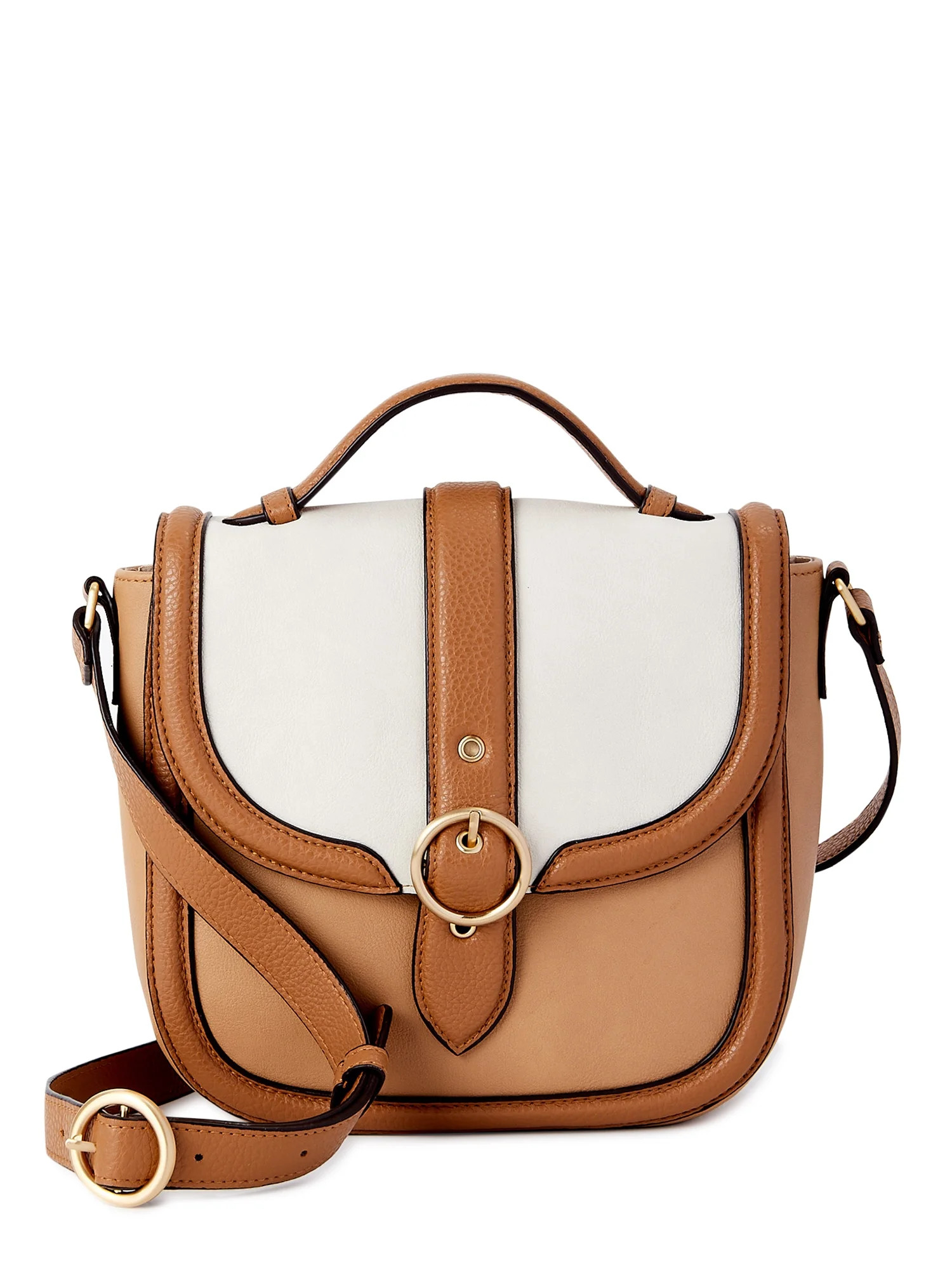 Time and Tru Women's Dana Flap Top Handle Crossbody Handbag Hot Cocoa - Walmart.com | Walmart (US)