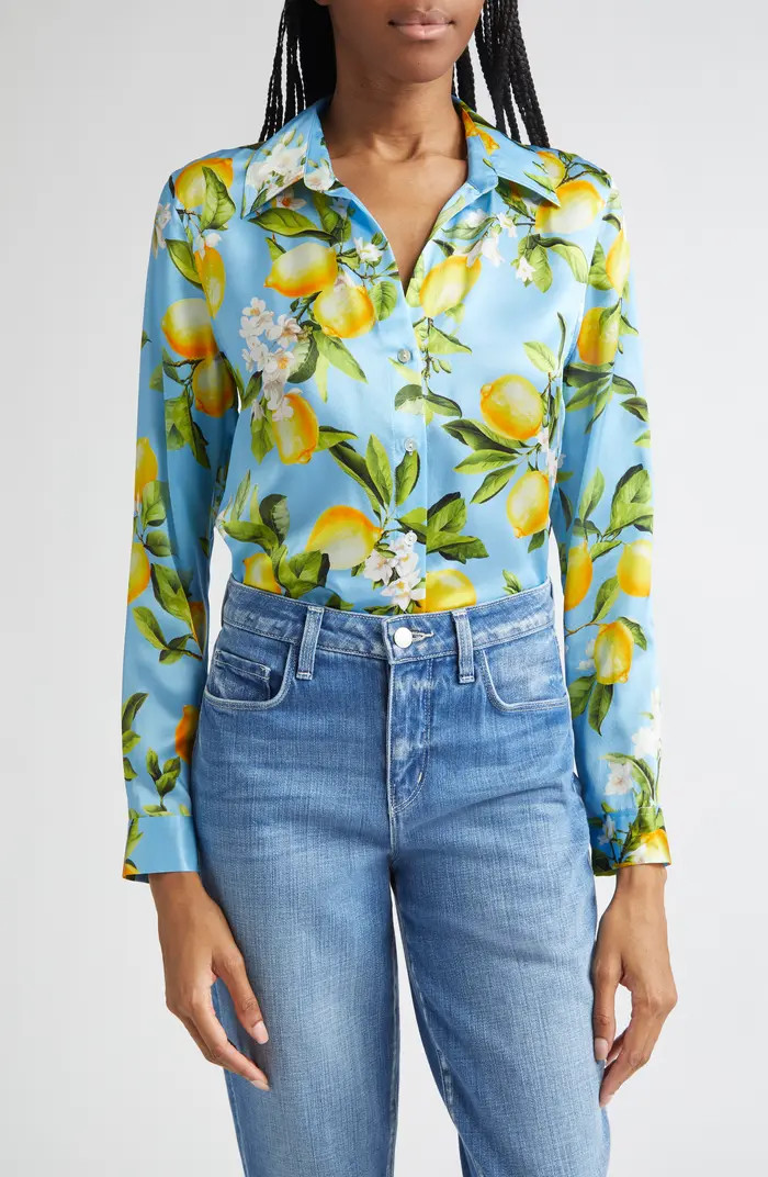 Tyler Lemon Print Silk Button-Up Shirt, Lemon Print Blouse, Lemon Top, NSALE WORKWEAR, Nsale OOTD | Nordstrom