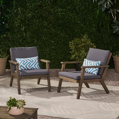 Set Of 2 Outdoor Wood Club Chairs With Cushions, Outdoor Patio Chair For Backyard, Porch, Balcony | Wayfair North America