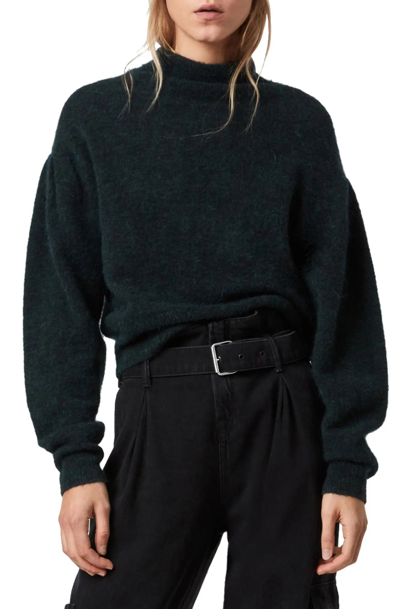 Women's Allsaints Vika Puff Sleeve Turtleneck Sweater, Size Medium - Green | Nordstrom