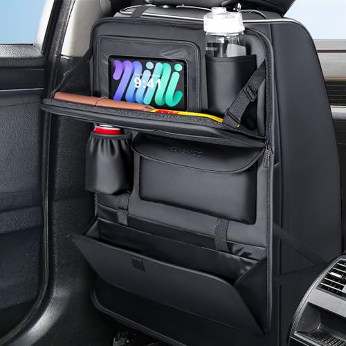 Coverado Backseat Car Organizer, Nappa Leather Car Seat Organizer with Touch Screen Tablet Holder, Foldable Food Tray, Kick Mats Protector, Multi Car Storage Accessories, Garbage Bag Holder-1 Pack | Amazon (US)