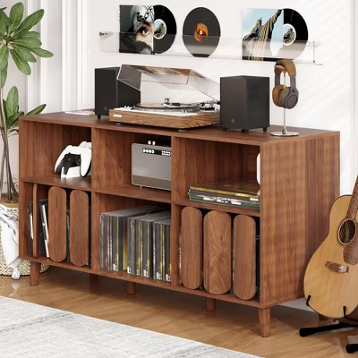 55'' Large Vinyl Record Storage Holder, Modern Record Player Stand with Charging Station and Open Shelves, for Living Room | Target