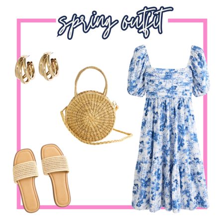 spring outfit 💙 

Abercrombie, rattan, sandals, floral dress, gold hoop earrings

#LTKstyletip #LTKSeasonal #LTKmidsize