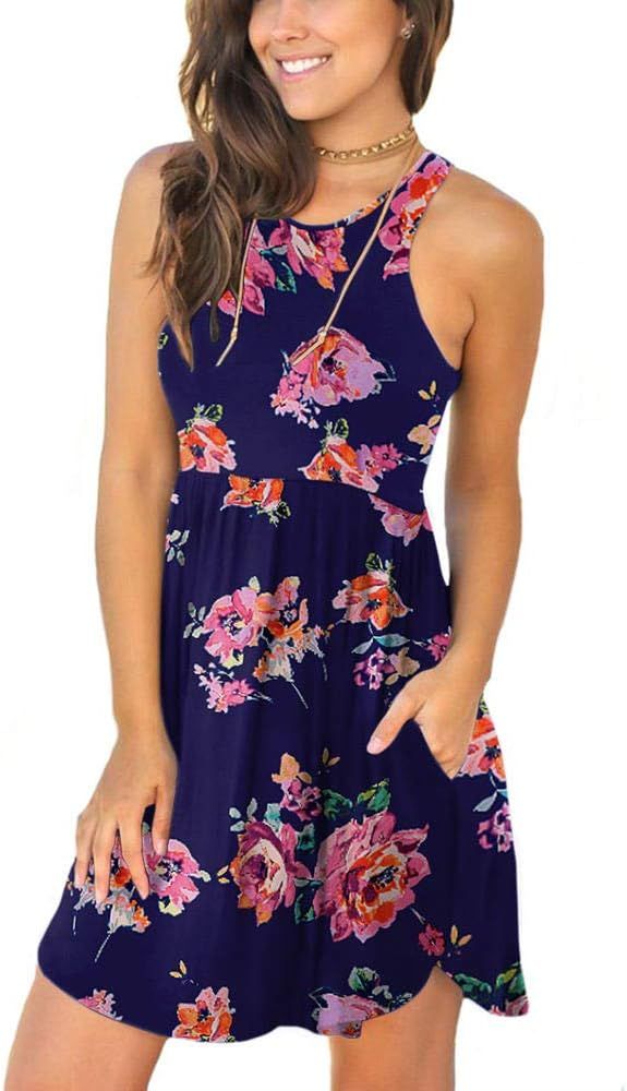 LONGYUAN Women's Summer Sleeveless Casual Dresses Swing Cover Up Elastic Sundress with Pockets | Amazon (US)