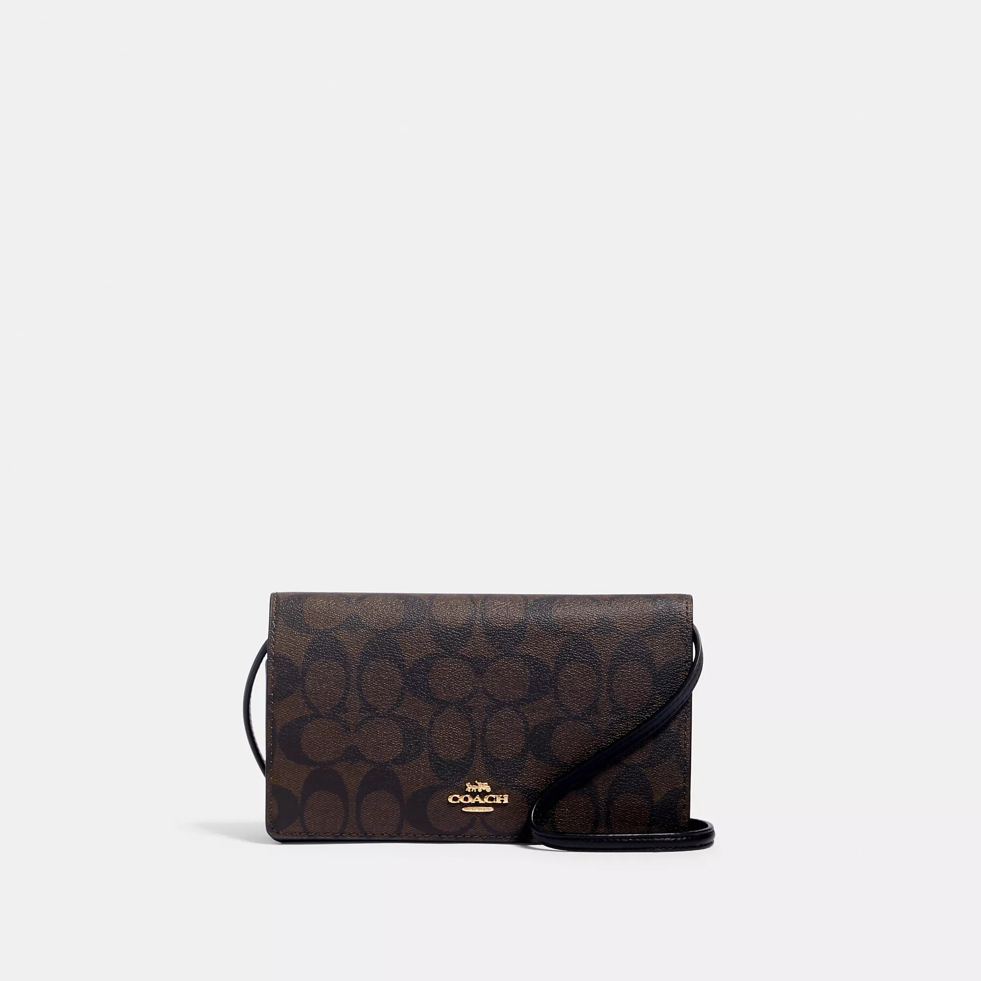 COACH Anna Foldover Clutch Crossbody In Signature Canvas - Brown - Leather | Coach Outlet CA