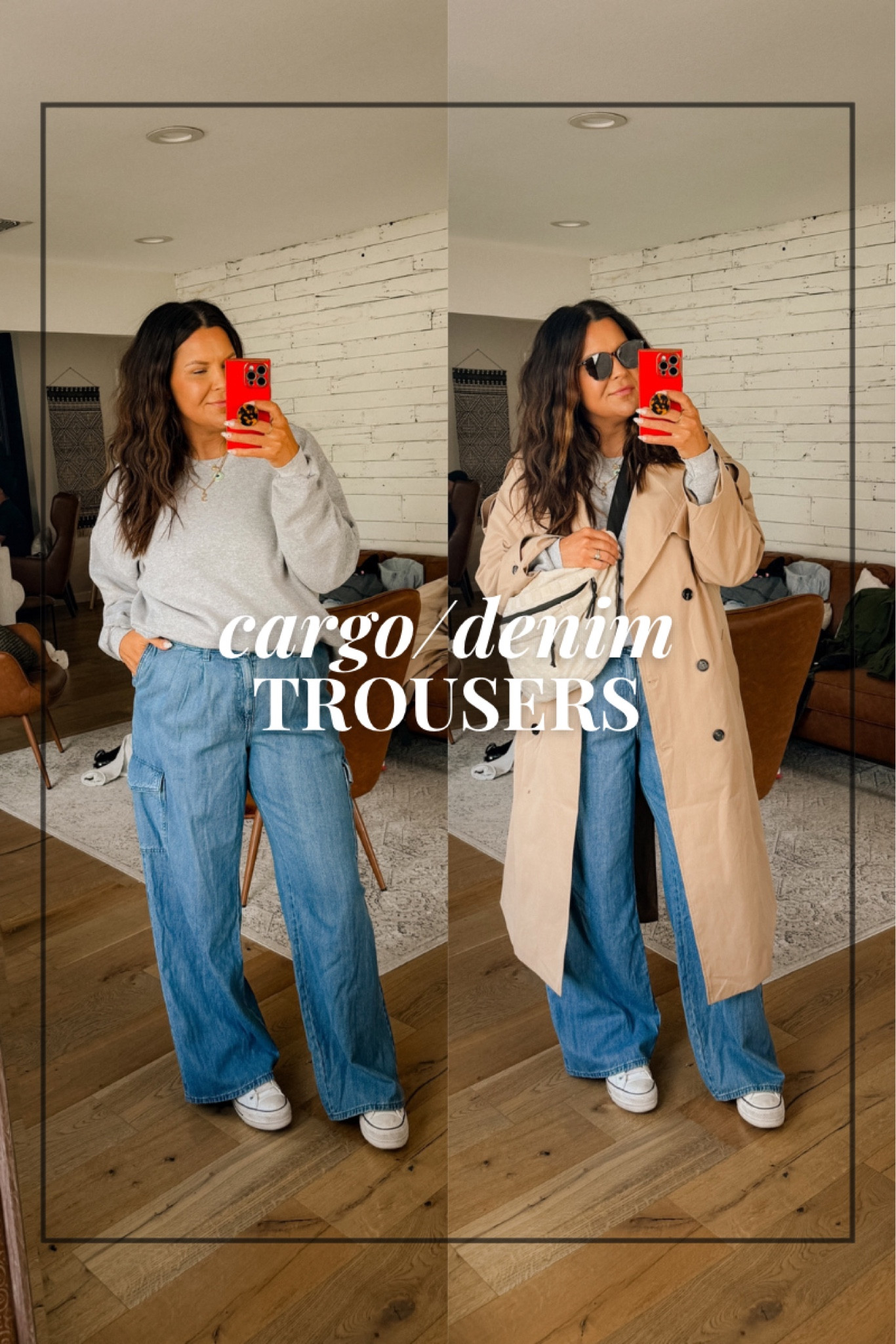 Denim cargo trouser: 14
Sweatshirt: XXL
Trench: XL (should have done a large)
Converse High top: size down 1/2

#LTKfindsunder50 #LTKmidsize #LTKsalealert