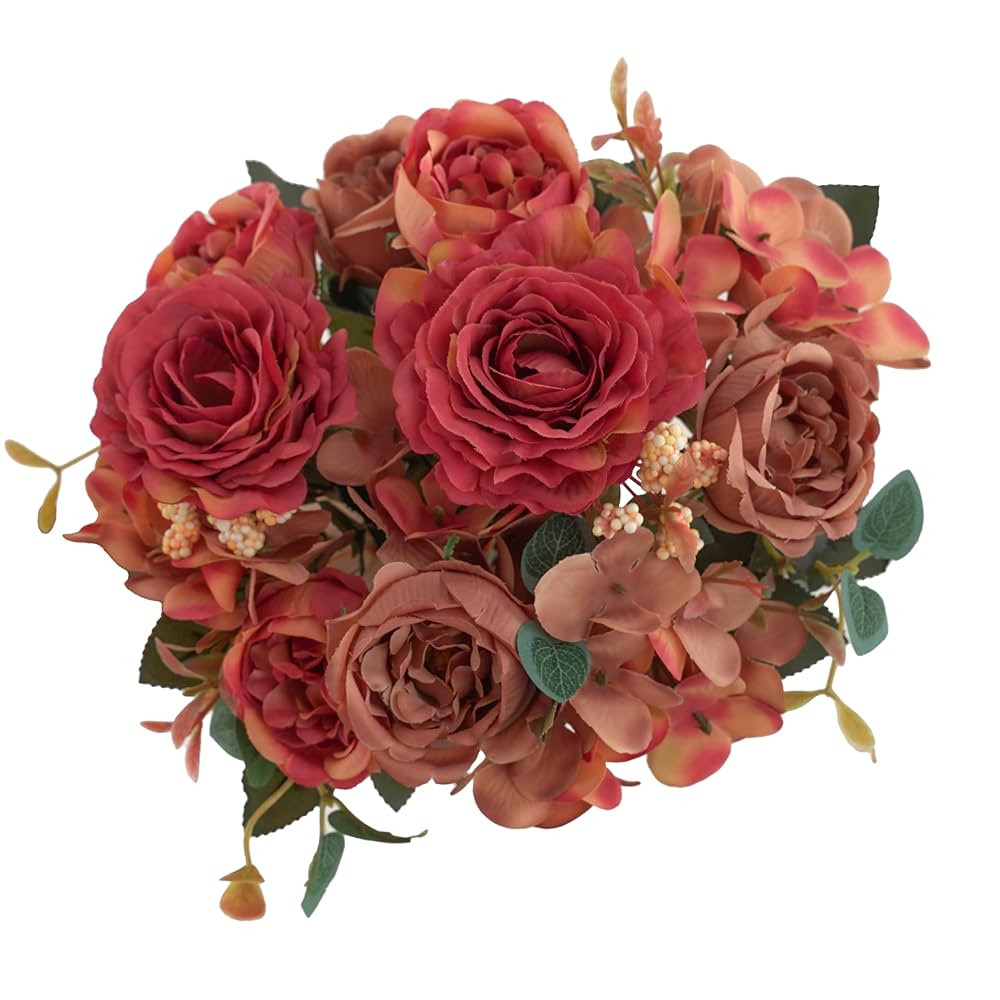 2 Packs Fall Orange Flowers Artificial for Decoration, Fake Peony Silk Rose Flowers Hydrangea Bou... | Amazon (US)