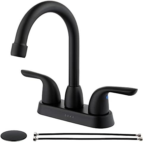 SOKA 2 Handle Bathroom Faucet Black, 4 Inch Black Bathroom Sink Faucet Centerset with Lift Rod Drain | Amazon (US)