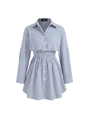 CIDER Shirt Dress for Women Casual Collar Neck Striped Button Mini Long Sleeve High Waist Cotton-Blend Dress | Amazon (US)
