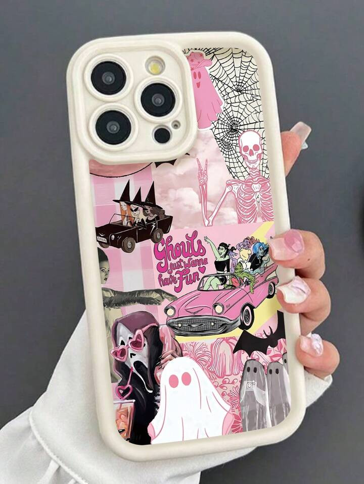 Halloween 1pc Pink Patterned Thick Shock-Proof & Drop-Proof Full-Body Phone Case Compatible With ... | SHEIN