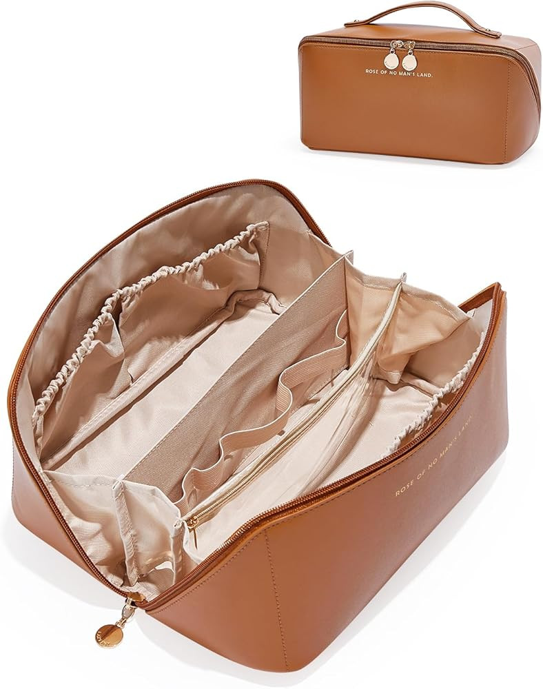 Travel Makeup Bag,Large Capacity Cosmetic Bags for Women,Waterproof Portable Pouch Open Flat Toil... | Amazon (US)