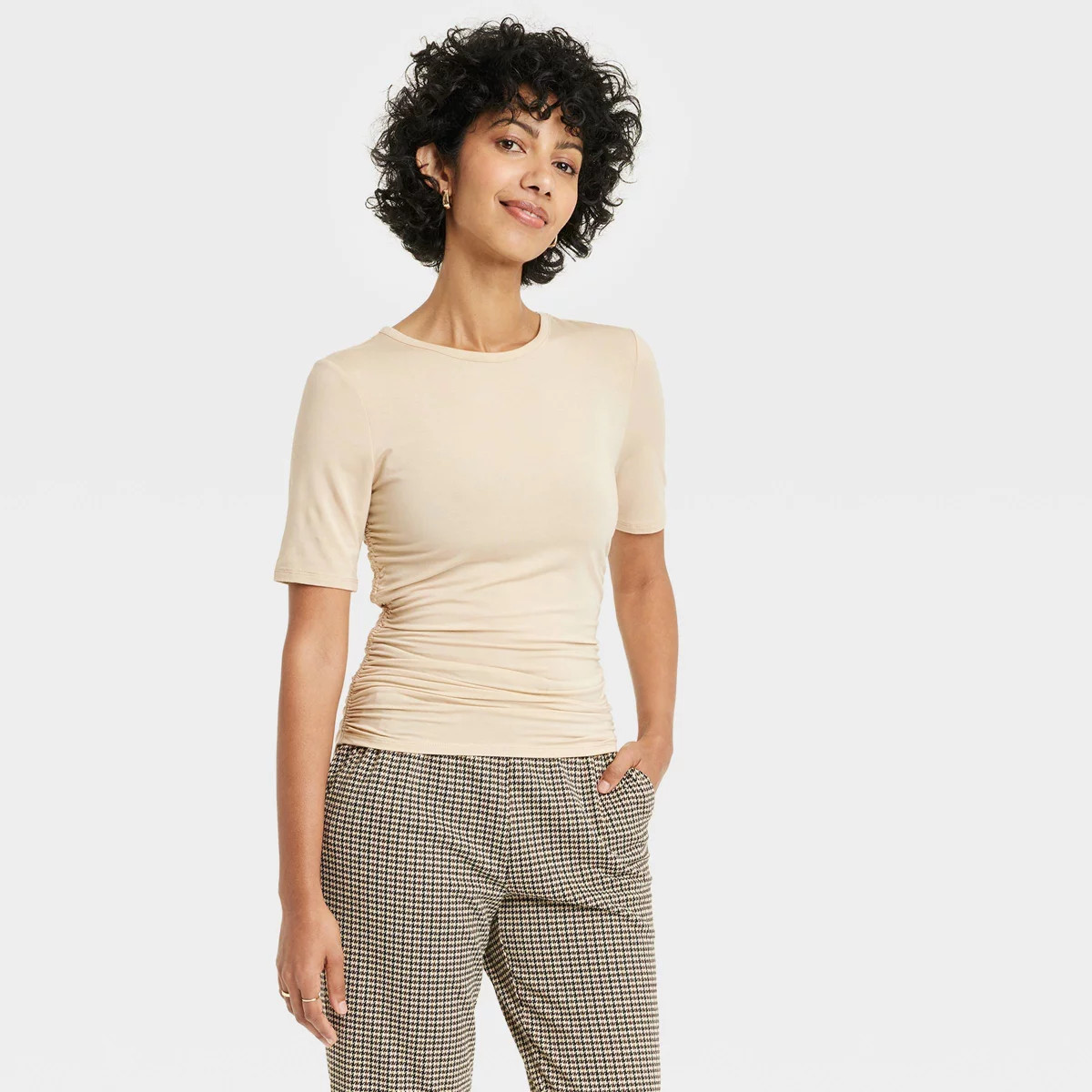 Women's Elbow Sleeve Slim Fit Crew Neck T-Shirt - A New Day™ | Target