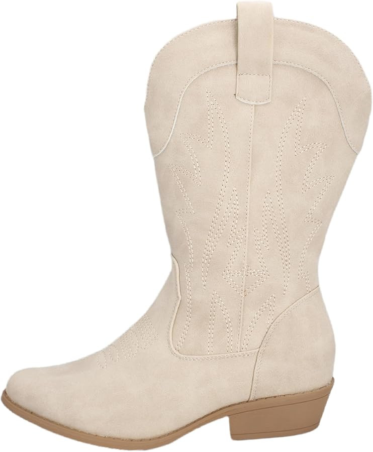 Wide Calf Western Cowboy Cowgirl Boots for Women or Ladies, Mid Calf, Vegan Leather Embroidered U... | Amazon (US)