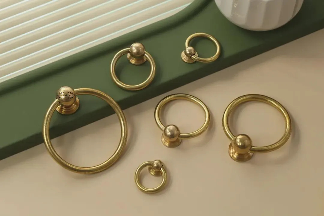 Pure Brass Pull Ring Knobs Cupboard Drawer Pulls Custom Engraved Metal Pull Ring Wardrobe Knob Ca... | Etsy (US)