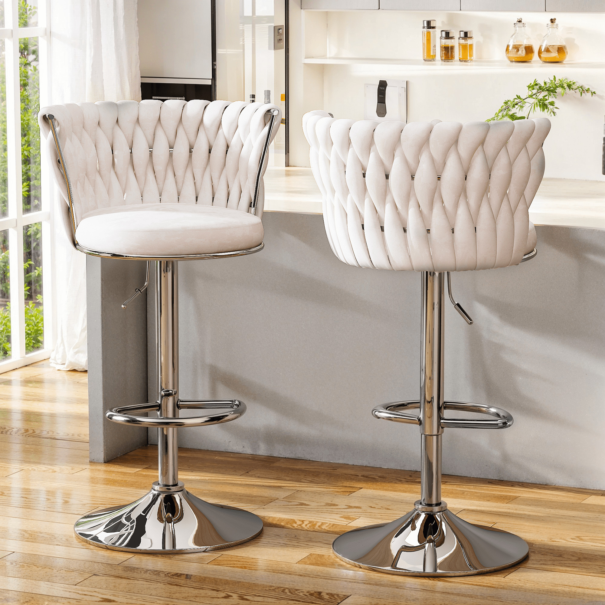 AWQM Velvet Bar Stool Set of 2, Swivel Counter Height Dining Chairs, Adjustable Barstools Pub Cha... | Walmart (US)