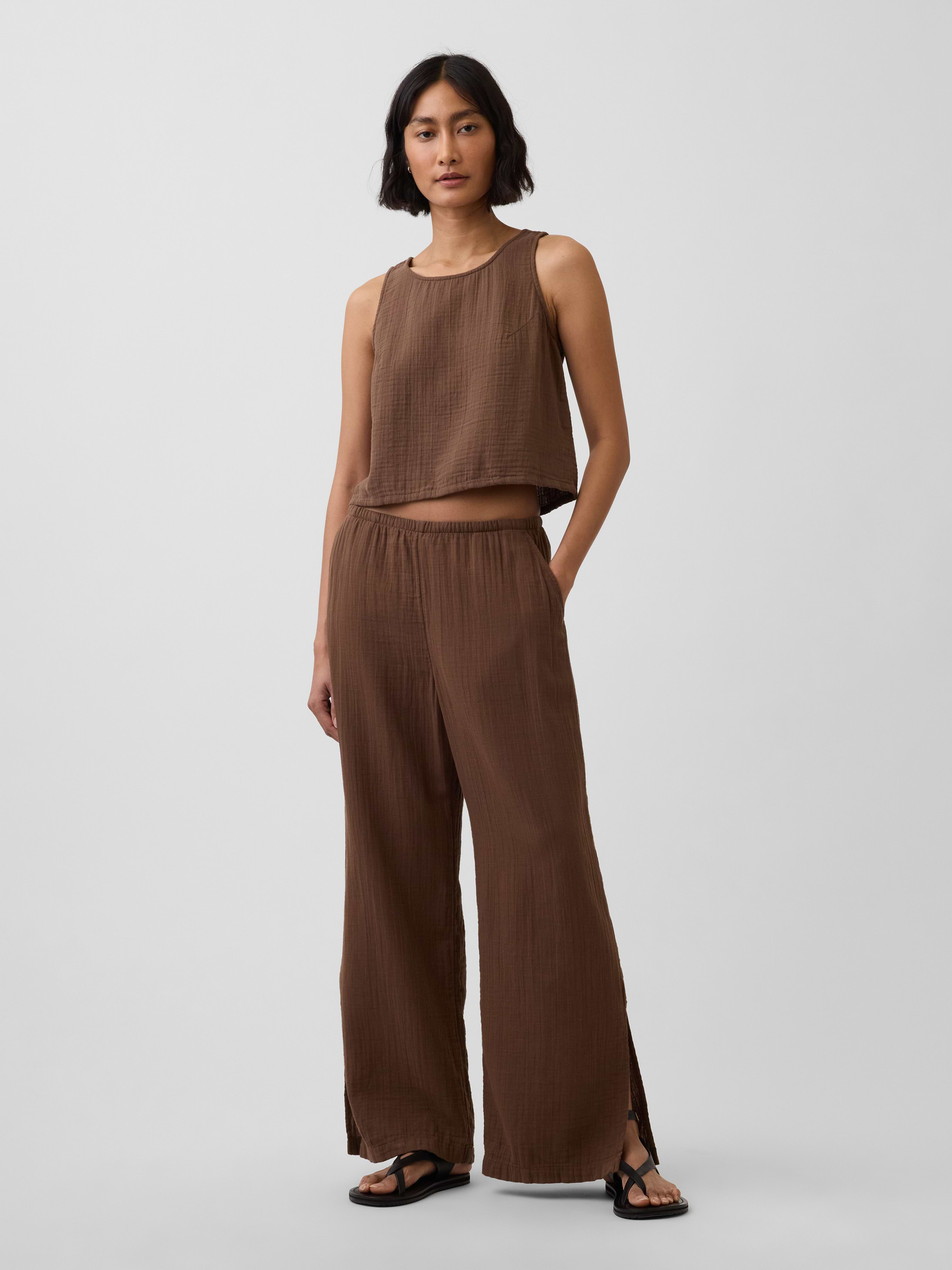 Cotton Gauze Easy Split-Hem Pants | Gap (US)