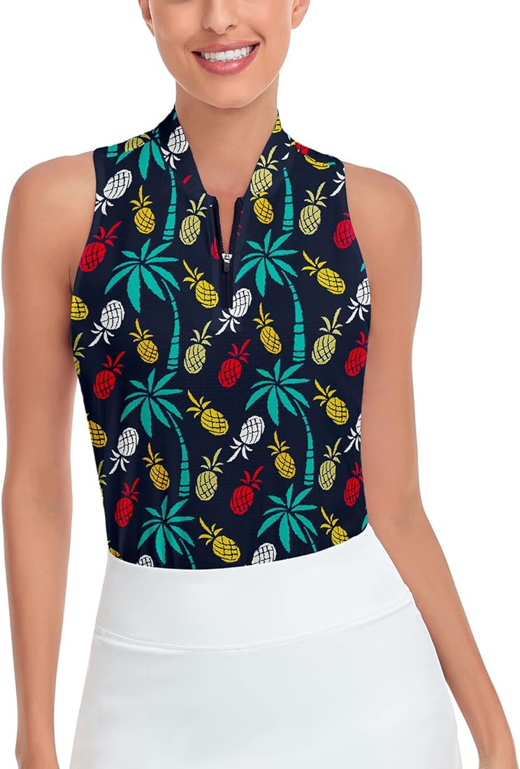 Soneven Women's Sleeveless Golf Shirts Printed Moisture Wicking V Neck Golf Polo Shirts Racerback... | Amazon (US)