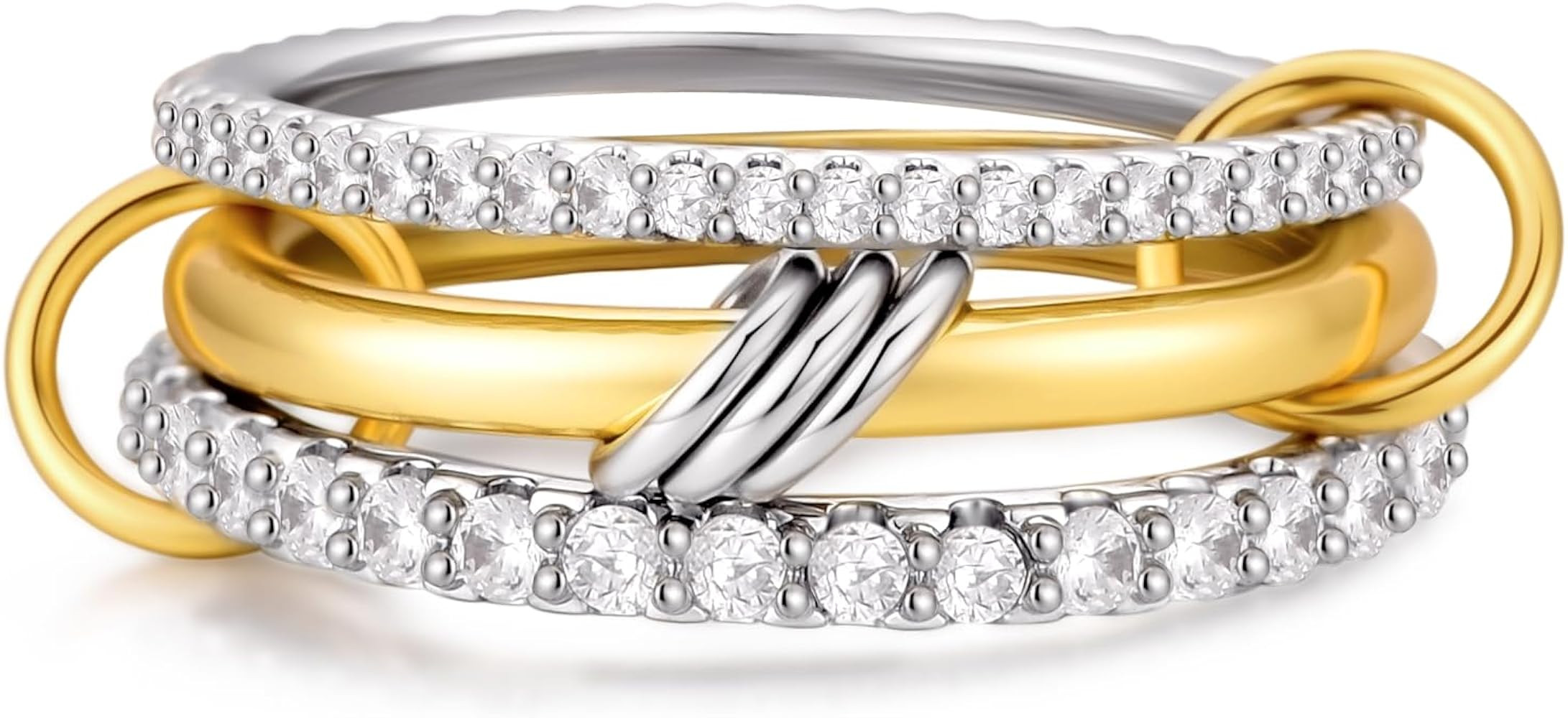 14K Gold Plated Interlocked Stackable Rings for Women Non Tarnish,Gold and Silver Cubic Zirconia ... | Amazon (US)