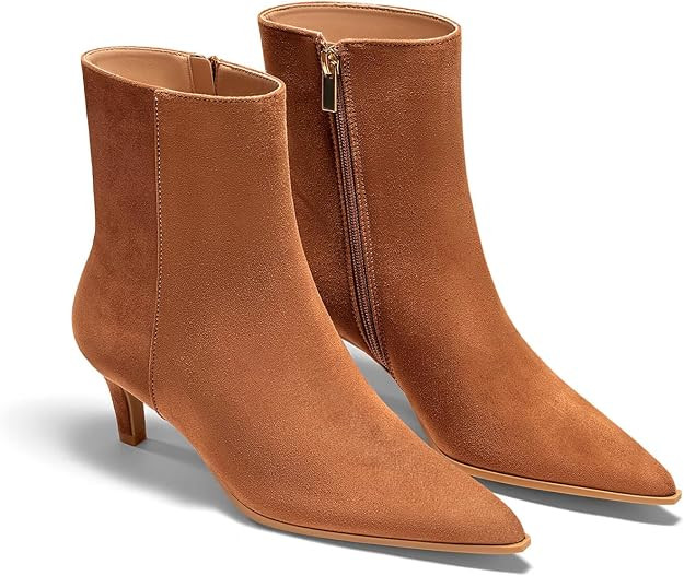 Coutgo Ankle Boots for Women Kitten Low Heel Pointed Toe Booties Side Zipper Fall Shoes | Amazon (US)