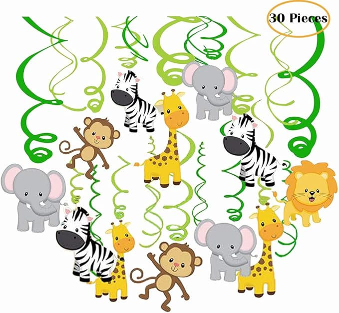 Packingmaster 30Ct Jungle Animals Hanging Swirl Decorations for Forest Theme Birthday Baby Shower... | Amazon (US)