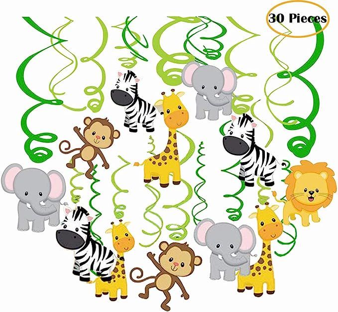 Packingmaster 30Ct Jungle Animals Hanging Swirl Decorations for Forest Theme Birthday Baby Shower... | Amazon (US)