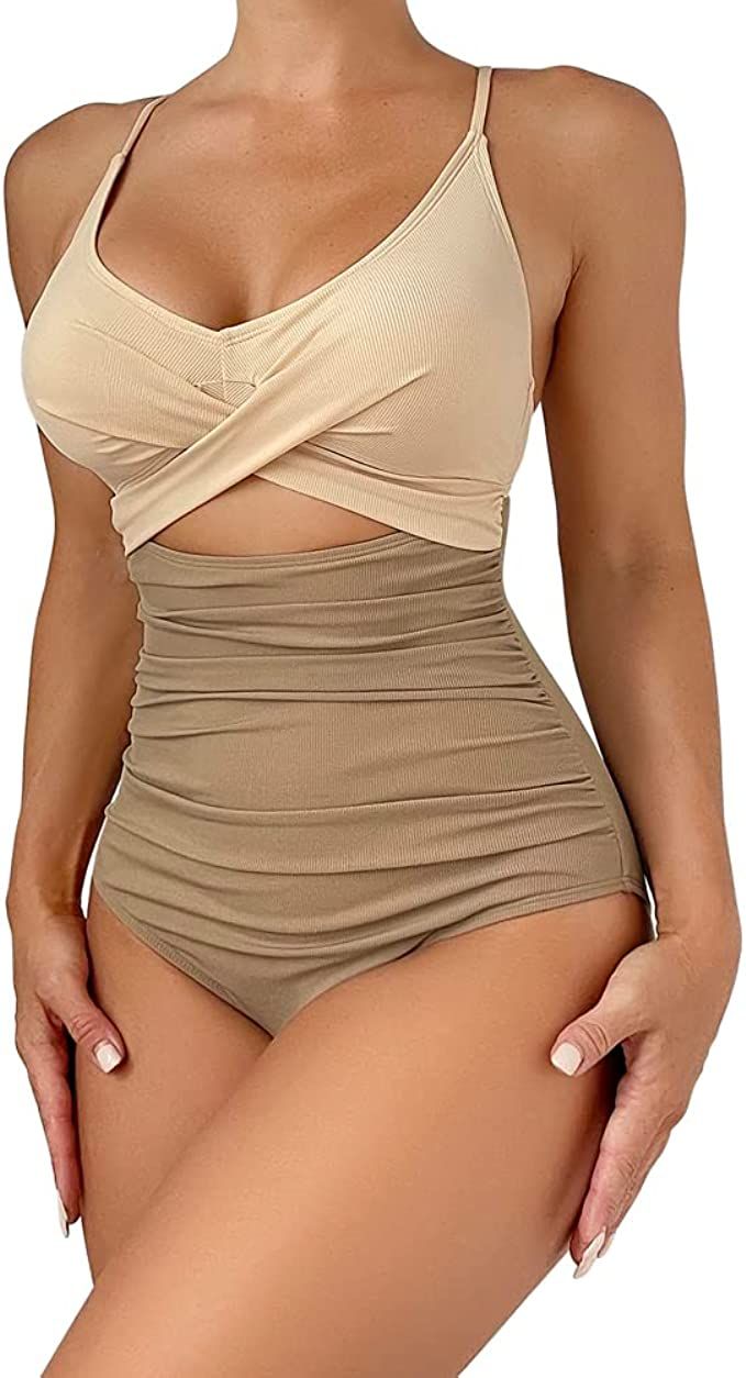 Women Sexy Cutout Push Up High Waisted Swimwear Women Wrap Set One Piece Swimsuit Tummy Control C... | Amazon (US)