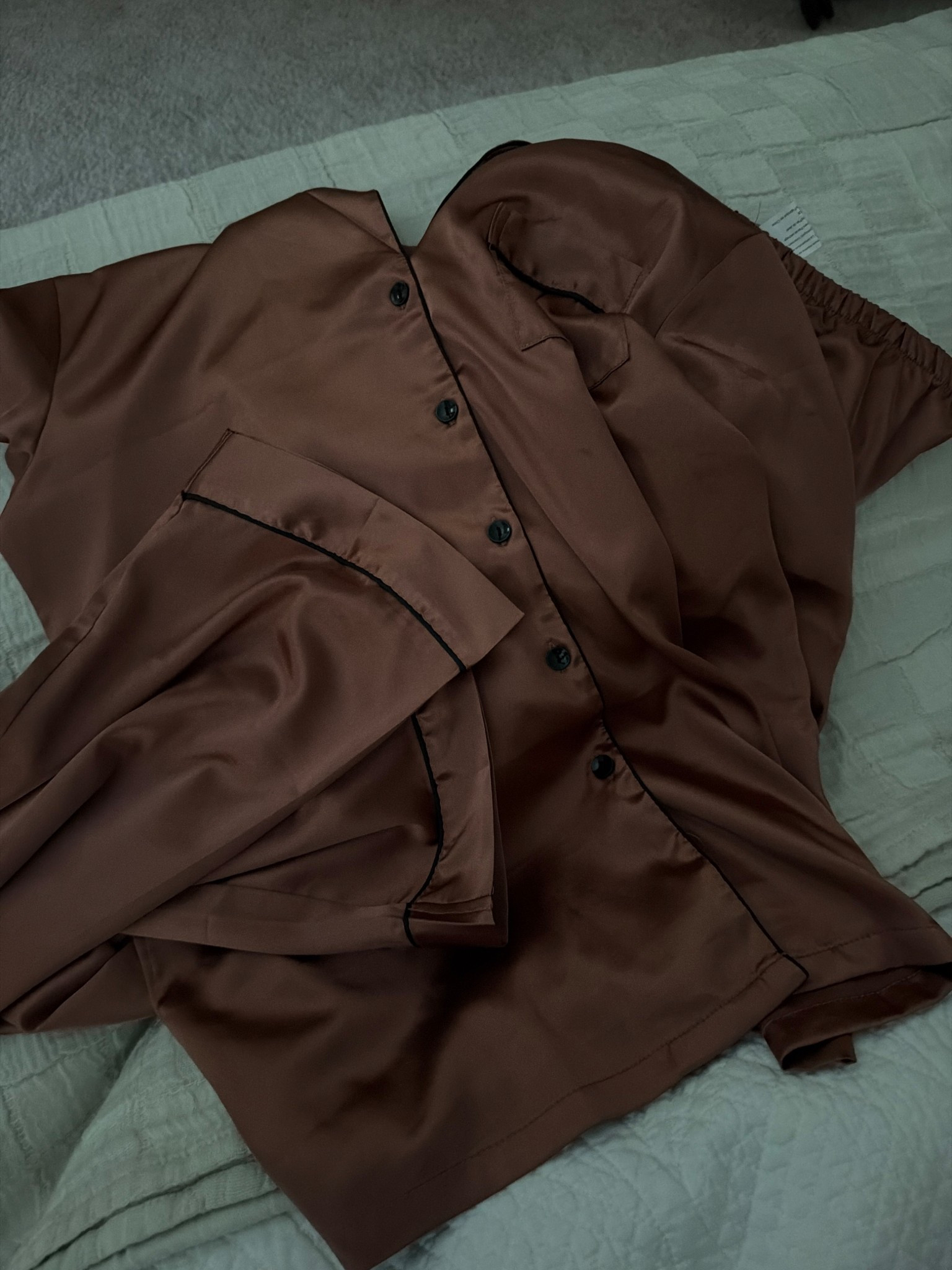 Satin pajamas. This Amazon brand is my faveeee I have these in cotton and satin in many color ways. My hands down fave for the money. 