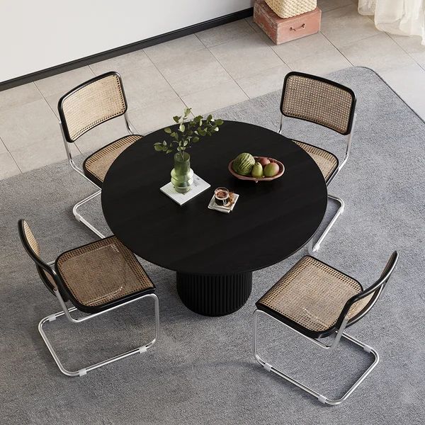 Japandi 32" Round Small Dining Table for 2 Person Black Wood Tabletop | Homary