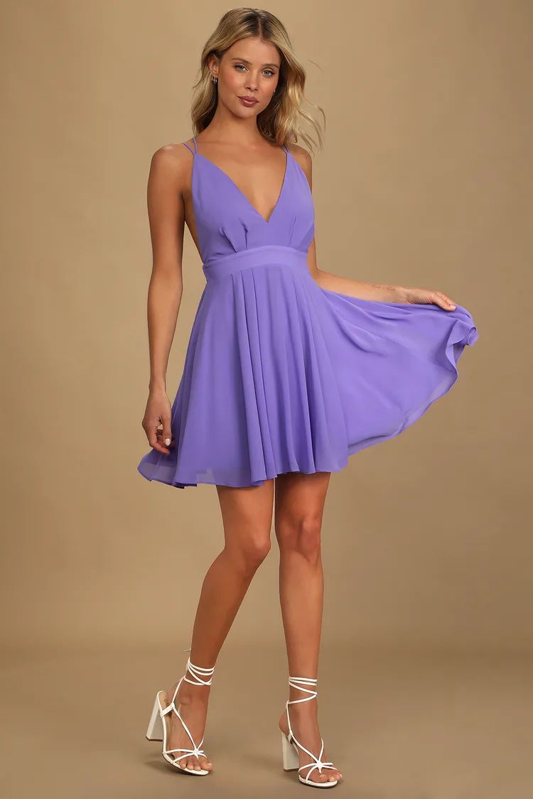 Save Me a Dance Lavender Pleated V-Neck Skater Dress | Lulus (US)