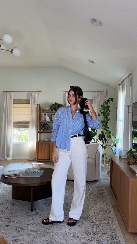 Linen trouser pants & blue stripe button down 🐚🌊
Wearing 24 Long pants & small shirt (exact is no longer sold but identical linked) 

Summer outfit, linen pants, vacation outfit, sandals 

#LTKSeasonal #LTKVideo #LTKStyleTip