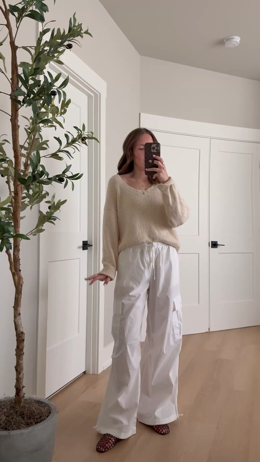 Teacher outfit idea 🍎 cargos and a sweater. This sweater is a target find but reminds me of fp! I sized up to a medium. Wearing small cargos, but wish I would have done xs as they run a little big!

Teacher outfit, classroom style, cargo pants outfit, jelly mules, target style, teacher Tuesday 