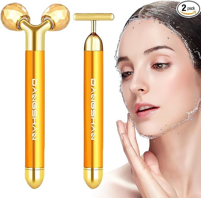 DANGSHAN 2-in-1 Electric Face Massager 24k Golden Facial Massager, 3D Roller and T Shape Facial R... | Amazon (US)