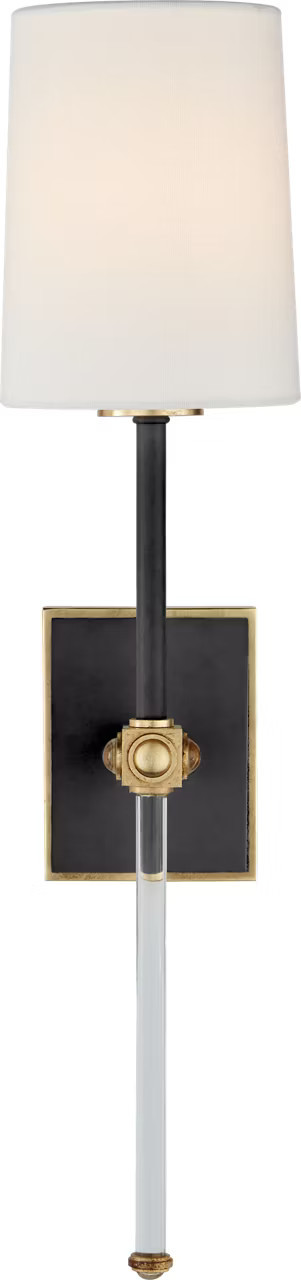 Lucia Medium Tail Sconce in Matte Black and Crystal with Linen ShadeVisual Comfort | Visual Comfort