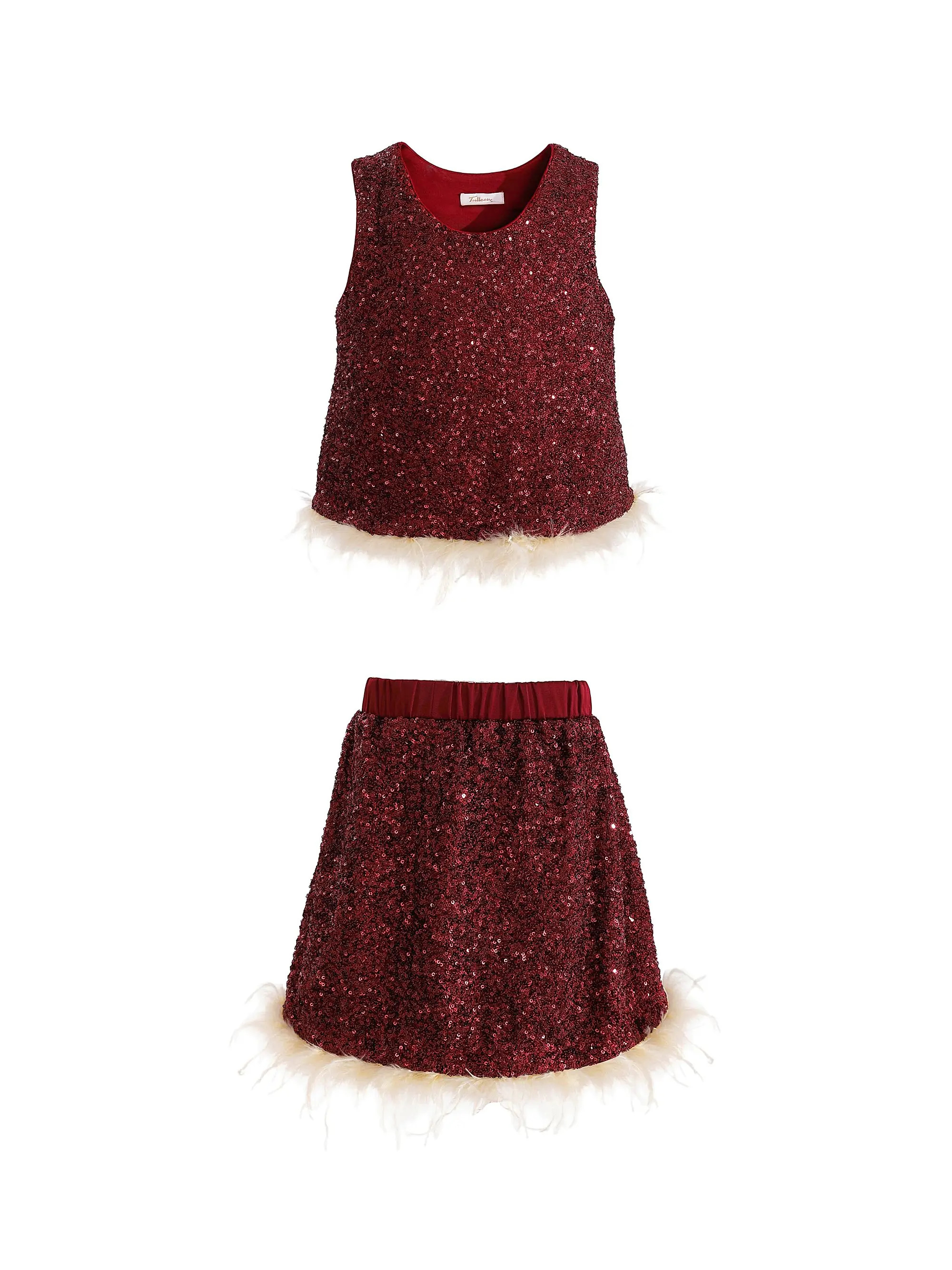 Little Girl's & Girl's Sequin Feather-Trim Outfit Set | Saks Fifth Avenue