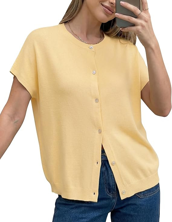 Arach&Cloz Women's Wool Blend Lightweight Cardigan Short Sleeve Summer Oversized Casual Sweaters ... | Amazon (US)