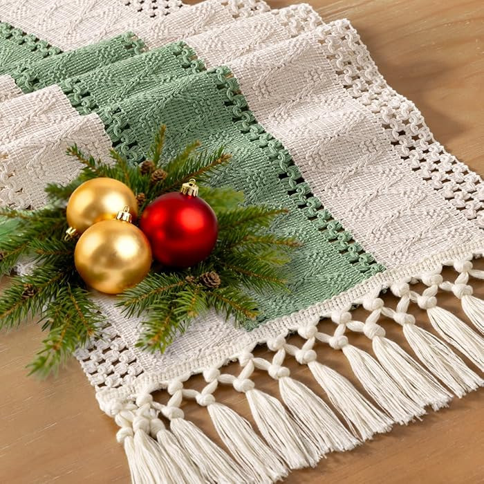 Socomi Sage Green Boho Table Runner Valentine's Day Farmhouse Rustic Dining Kitchen Centerpiece D... | Amazon (US)