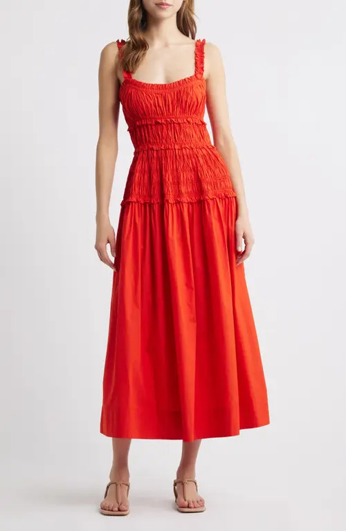 DÔEN Marianne Organic Cotton Poplin Midi Dress in Carmine at Nordstrom, Size Medium | Nordstrom