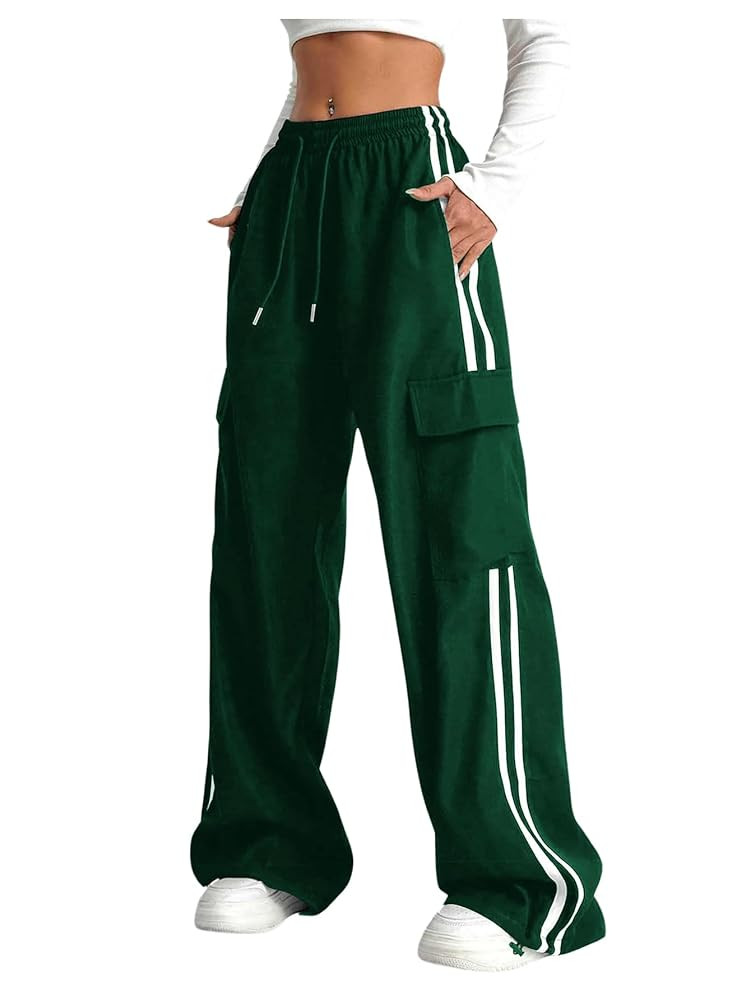 Verdusa Women's Cargo Pants Baggy Straight Wide Leg Track Pants Striped Joggers with Pockets Athl... | Amazon (US)