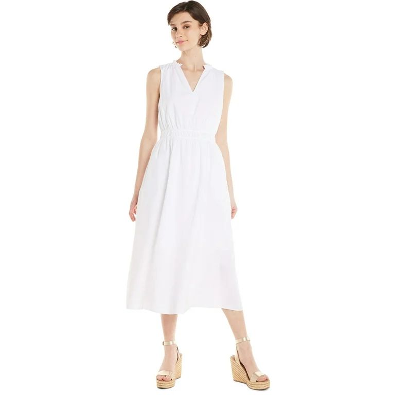 Time and Tru Women's Ruched Bodice Midi Dress, Sizes XS-XXXL | Walmart (US)