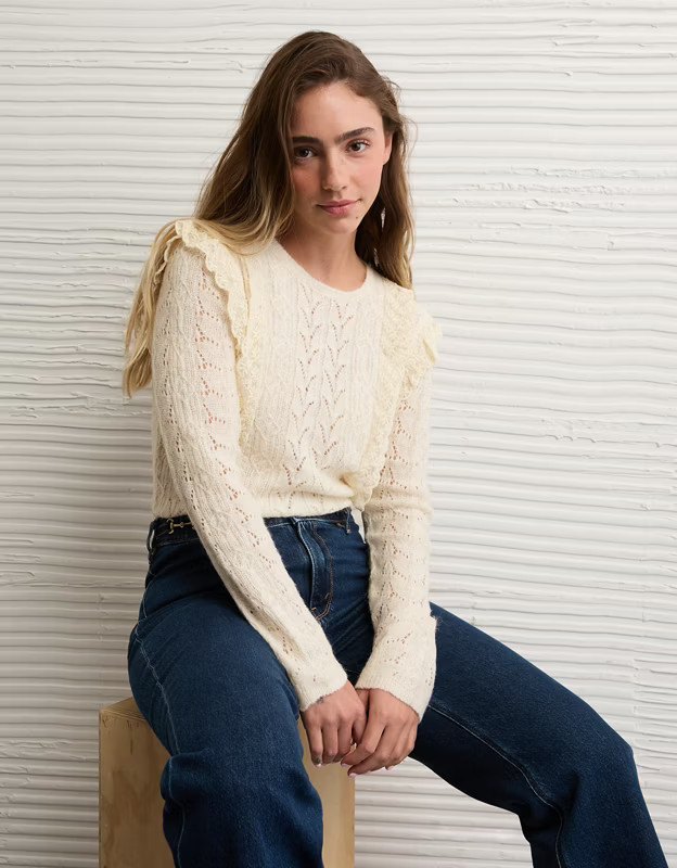 AE Lace Ruffle Sweater | American Eagle Outfitters (US & CA)